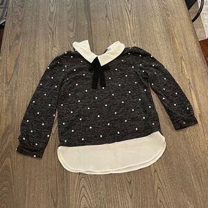Monteau LA Layered Gray White Poladot Collared Knit Shirt Size S